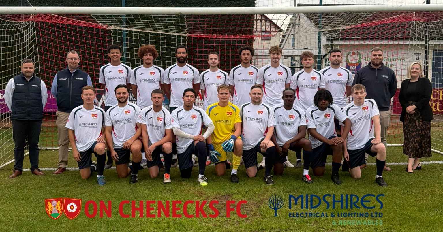 Northampton O.N. Chenecks team photo with Directors of Midshires, Jamie Faulkner, Ben Allen, Craig Rose and Sarah Cameron