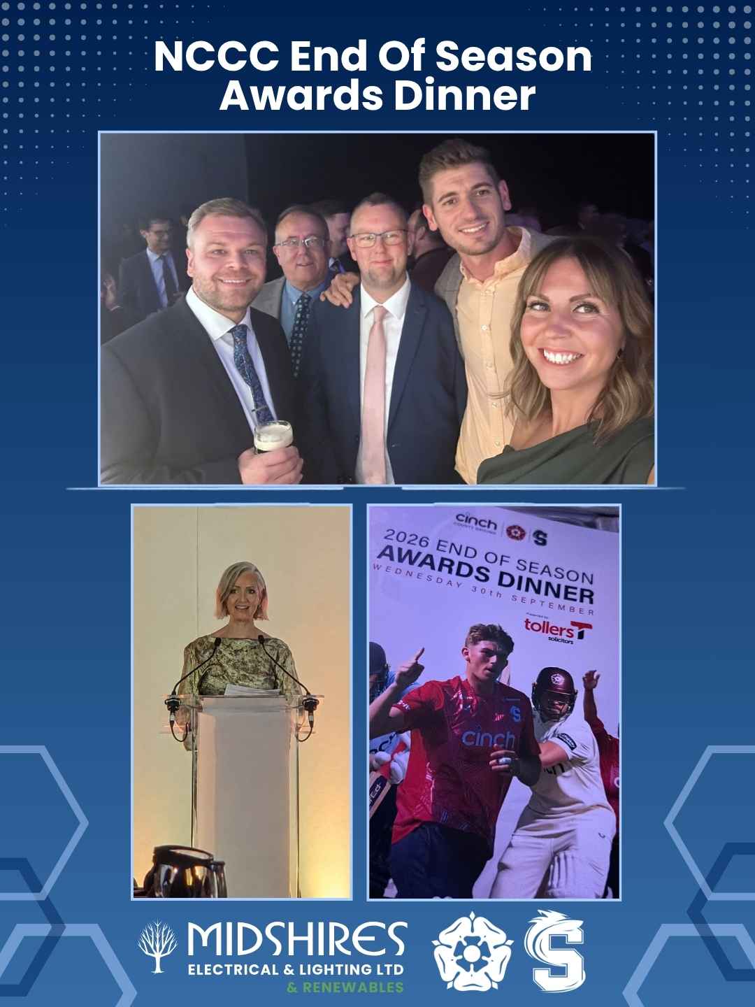 Northamptonshire County Cricket Club end of season awards dinner, picture featuring some of our team members and customers, as well as Hayley McQueen from Sky Sports